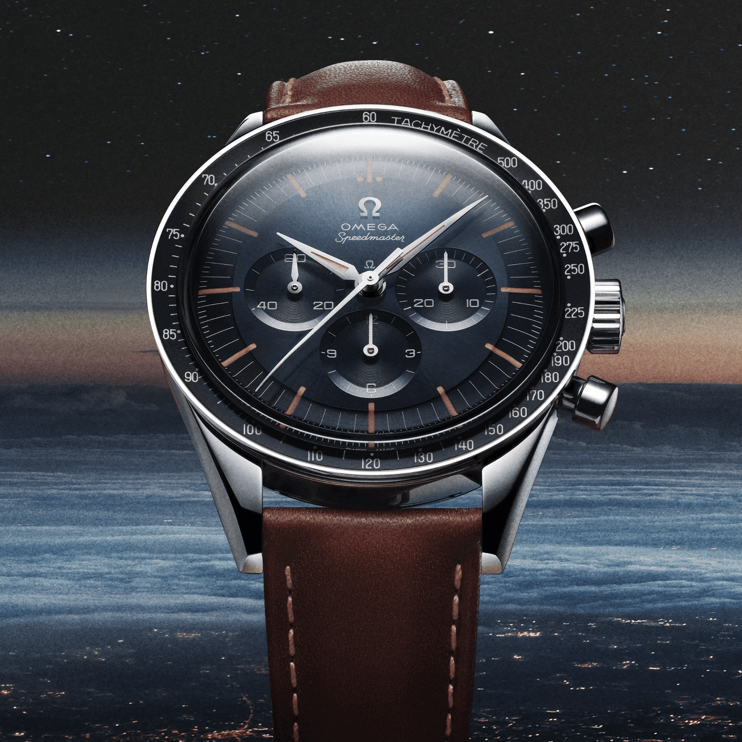 Omega Speedmaster First Omega In Space 39.7 mm, steel on leather strap
