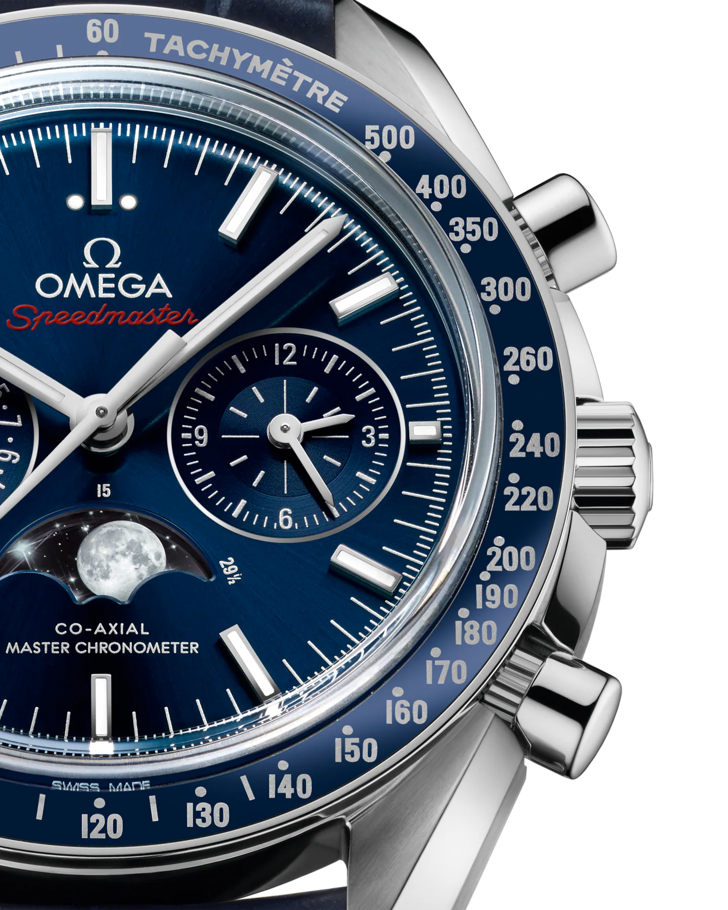 Omega Speedmaster Moonphase 44.25 mm, steel on leather strap